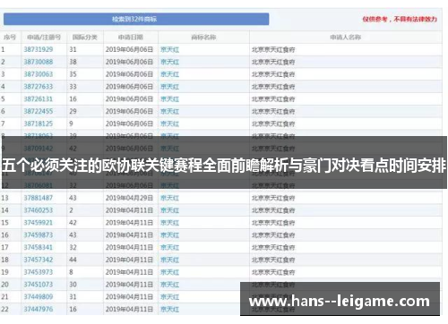 五个必须关注的欧协联关键赛程全面前瞻解析与豪门对决看点时间安排