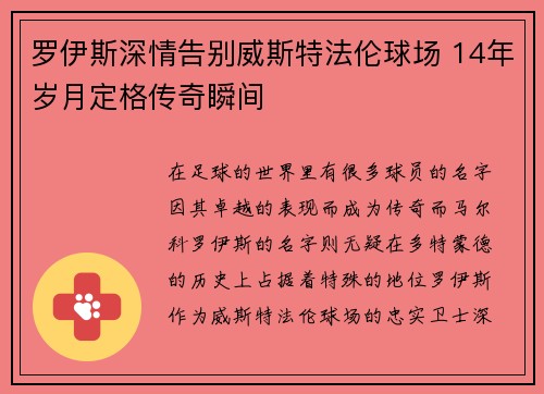 罗伊斯深情告别威斯特法伦球场 14年岁月定格传奇瞬间