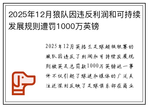 2025年12月狼队因违反利润和可持续发展规则遭罚1000万英镑