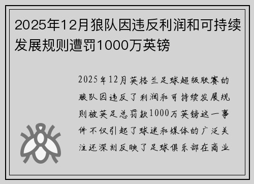 2025年12月狼队因违反利润和可持续发展规则遭罚1000万英镑 2025年12月狼队因违反利润和可持续发展规则遭罚1000万英镑